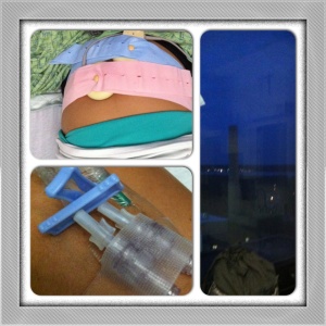 Top Left: Non Stress Test being done on my Belly Bottom Left: IV Right: my view it was actually very nice!!!